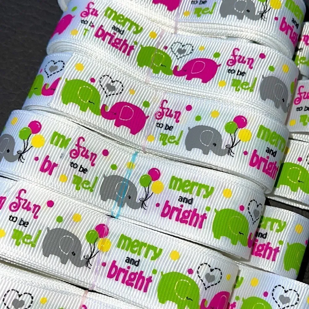 Grosgrain Ribbon 7/8” 5 yards 5/$20 NEW merry & bright elephants fun to be me